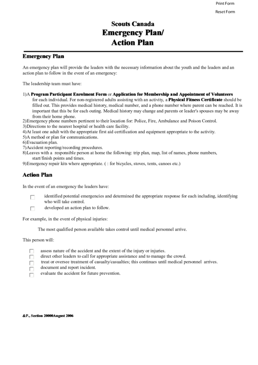 Scouts Canada Emergency Plan Action Plan Printable Pdf Download