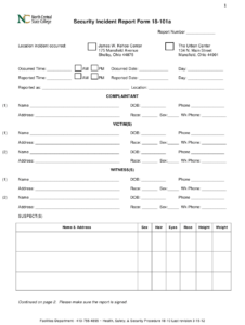 Security Incident Report Form North Central State College Download