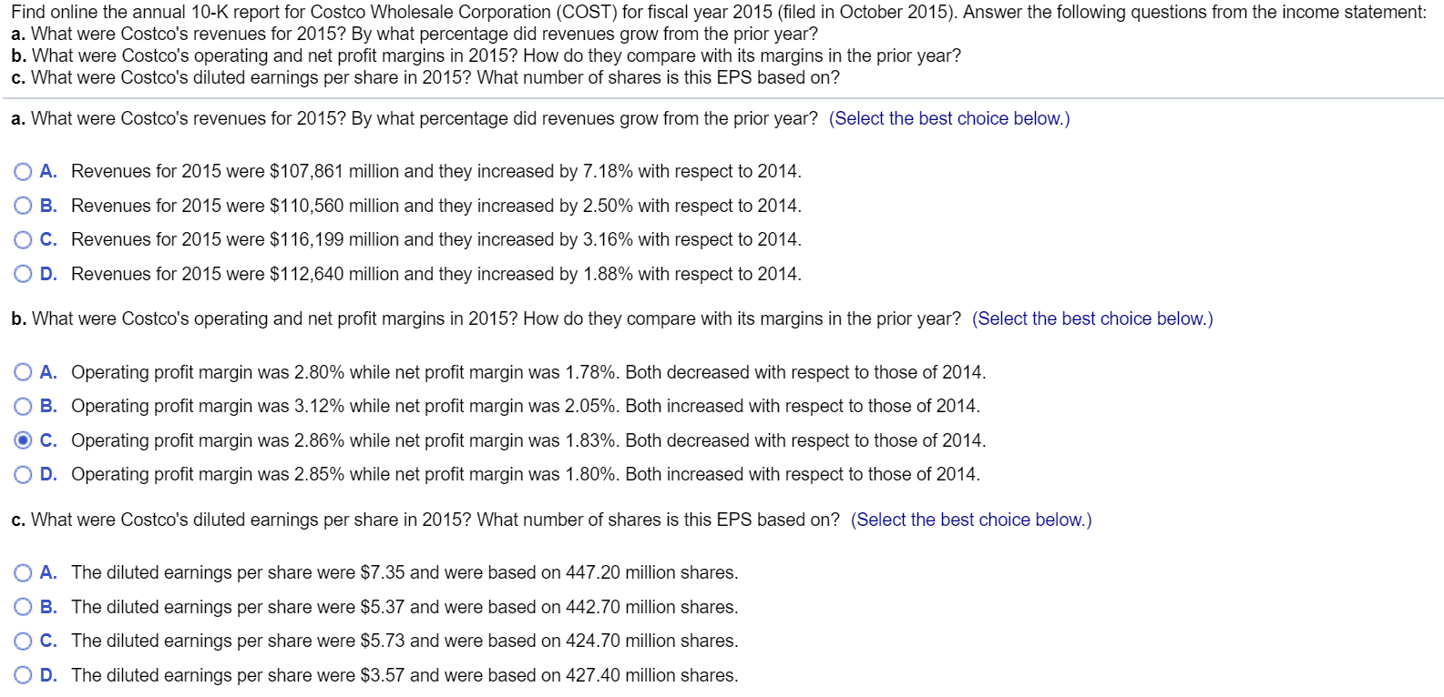 Solved Find Online The Annual 10 K Report For Costco Whol Chegg