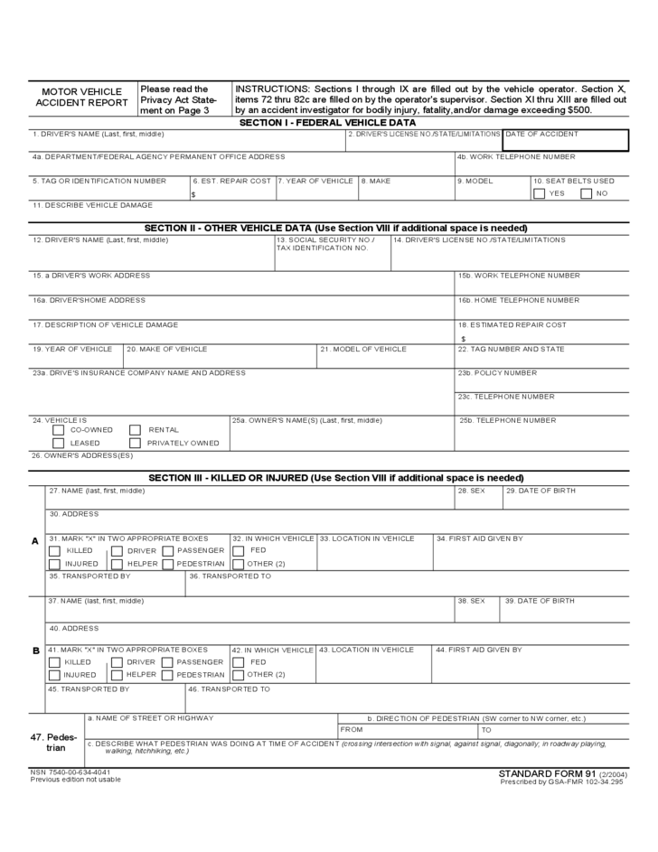 Standard Car Accident Report Form Free Download