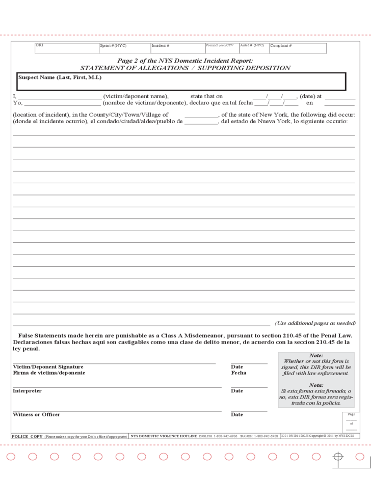 Standardized Domestic Incident Report New York Free Download