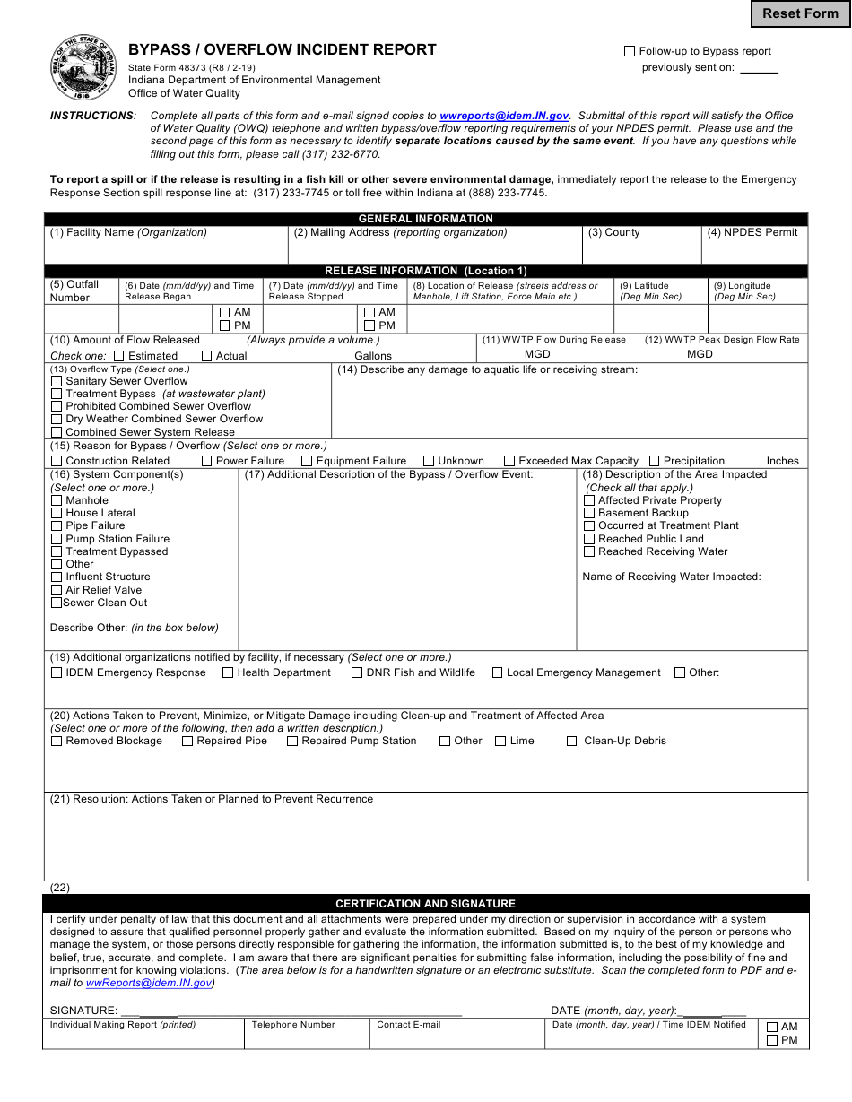 State Form 48373 Download Fillable PDF Or Fill Online Bypass Overflow 