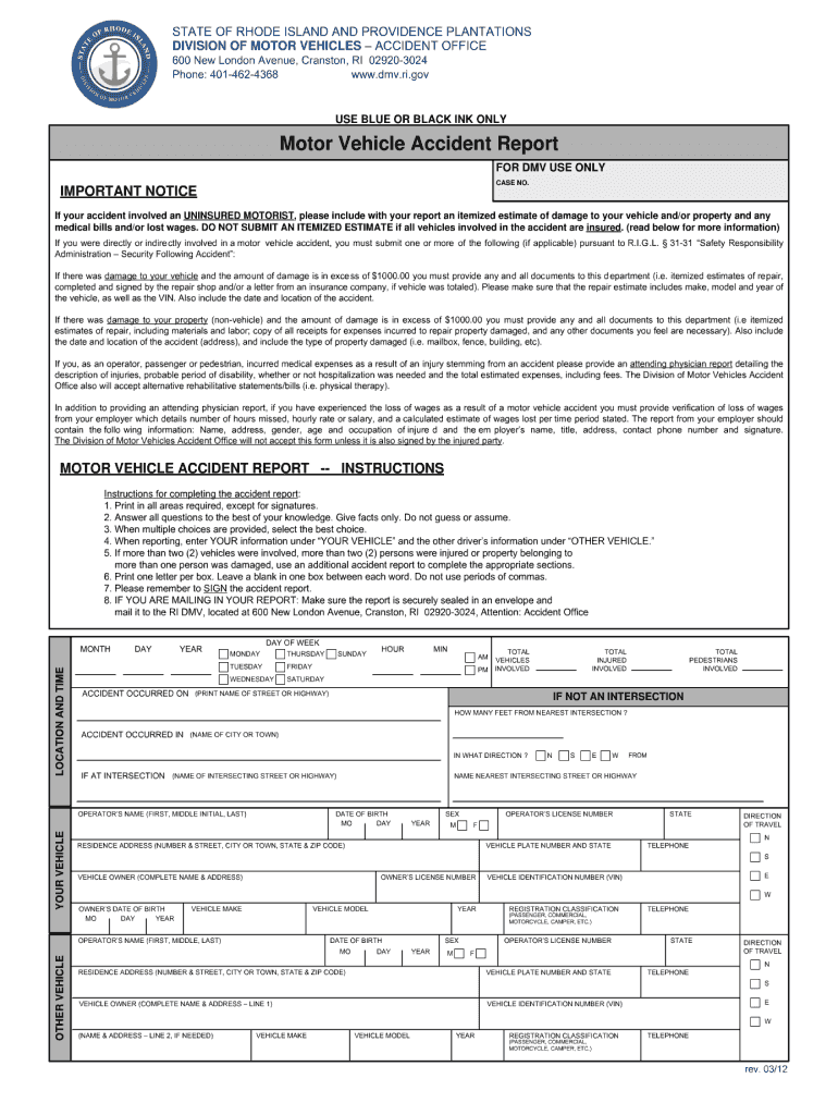 State Of Ri Accident Report Fill Online Printable Fillable Blank 