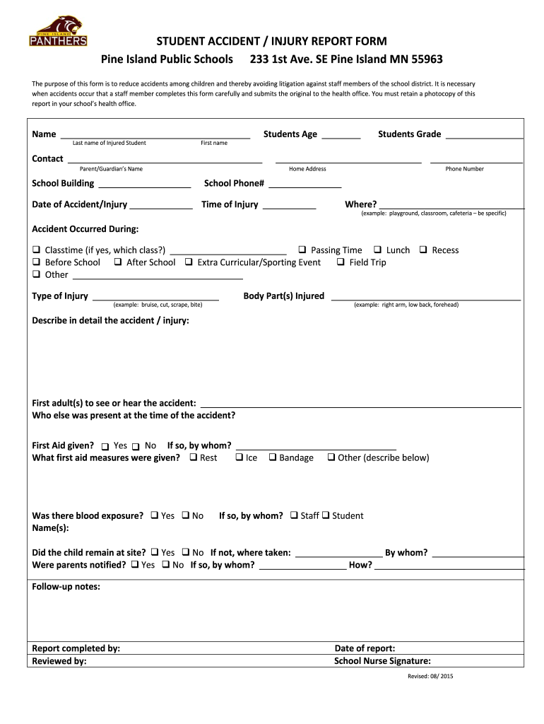 Student Accident Report Form Fill Out And Sign Printable PDF Template 