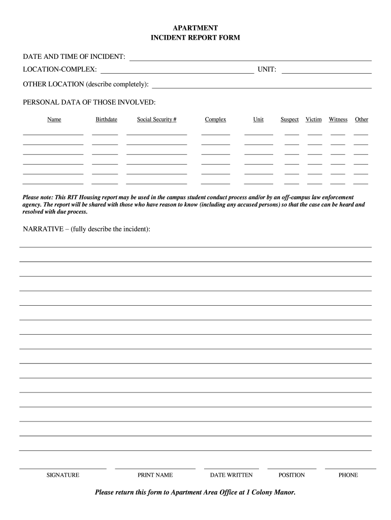 Tenant Incident Report Template Fill Online Printable Fillable