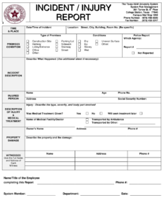 Texas Incident Injury Report The Texas A m University System