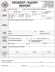 Texas Incident Injury Report The Texas A m University System