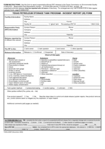 Texas Petroleum Storage Tank Program Incident Report Ir Form