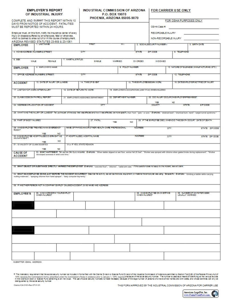 This Is A Arizona Form That Can Be Used For Workers Comp With Images 