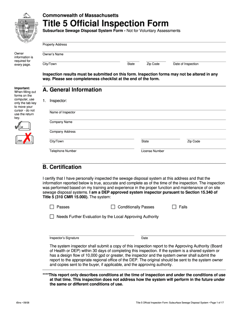 Title 5 Official Inspection Form Fill Out And Sign Printable PDF 