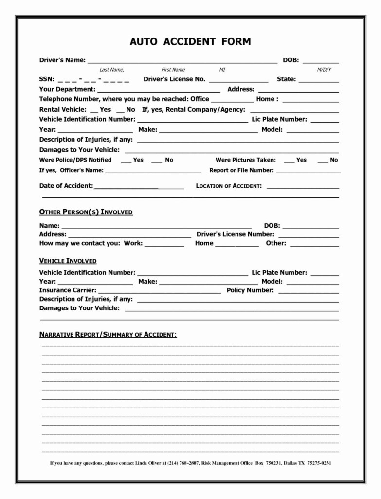 Vehicle Accident Report Form Template Atlantaauctionco