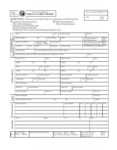 Washington State Vehicle Accident Report Sheet