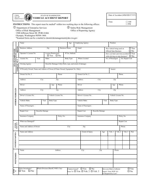 Washington State Vehicle Accident Report Sheet