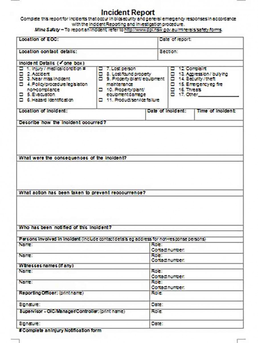 What Needs To Be Documented In Incident Report Template To Assist In