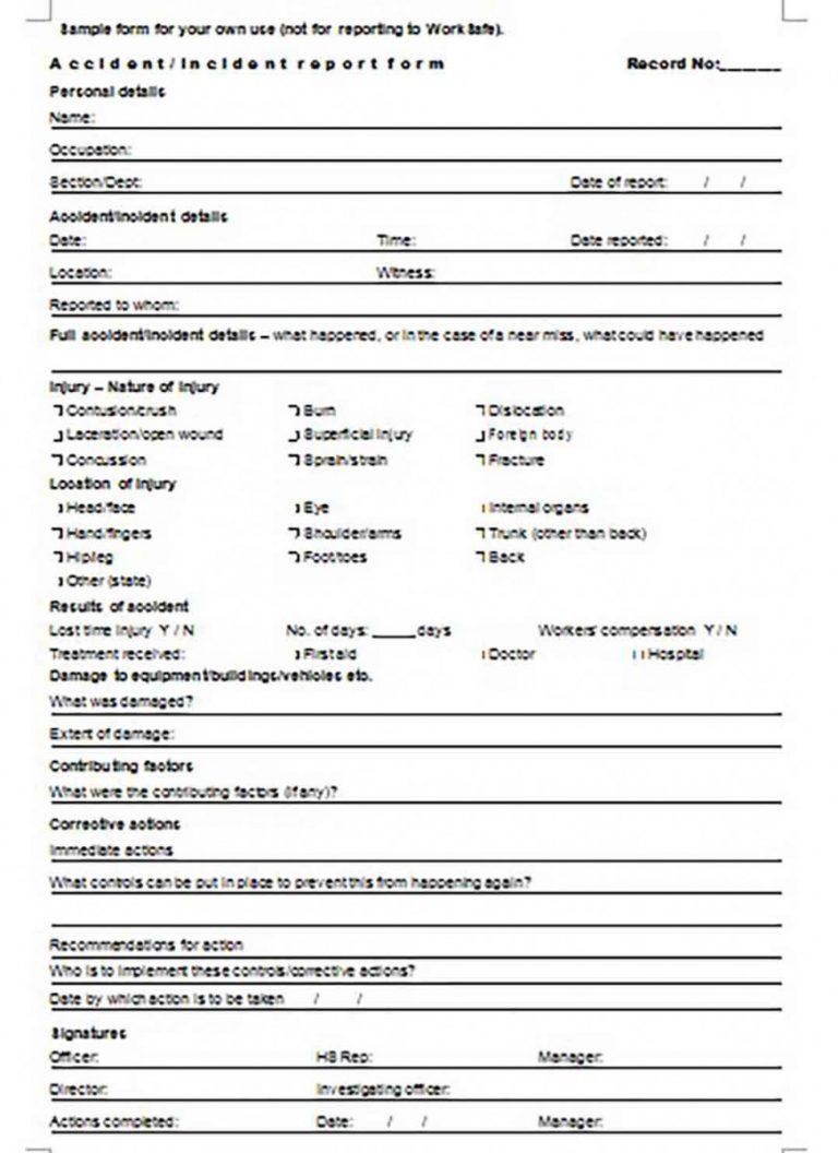 What Needs To Be Documented In Incident Report Template To Assist In 