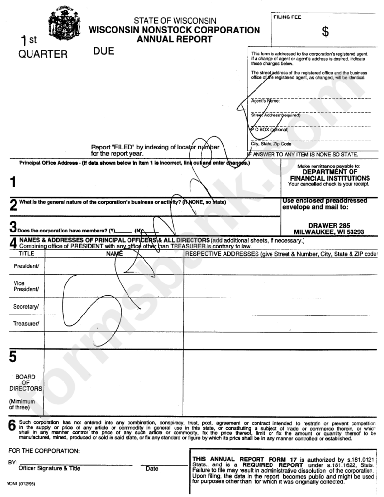 Wisconsin Nonstock Corporation Annual Report Form 1998 Printable Pdf 