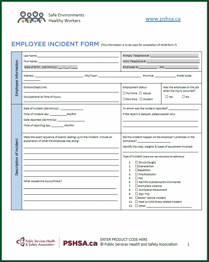 Violent Incident Report Form Ontario ReportForm