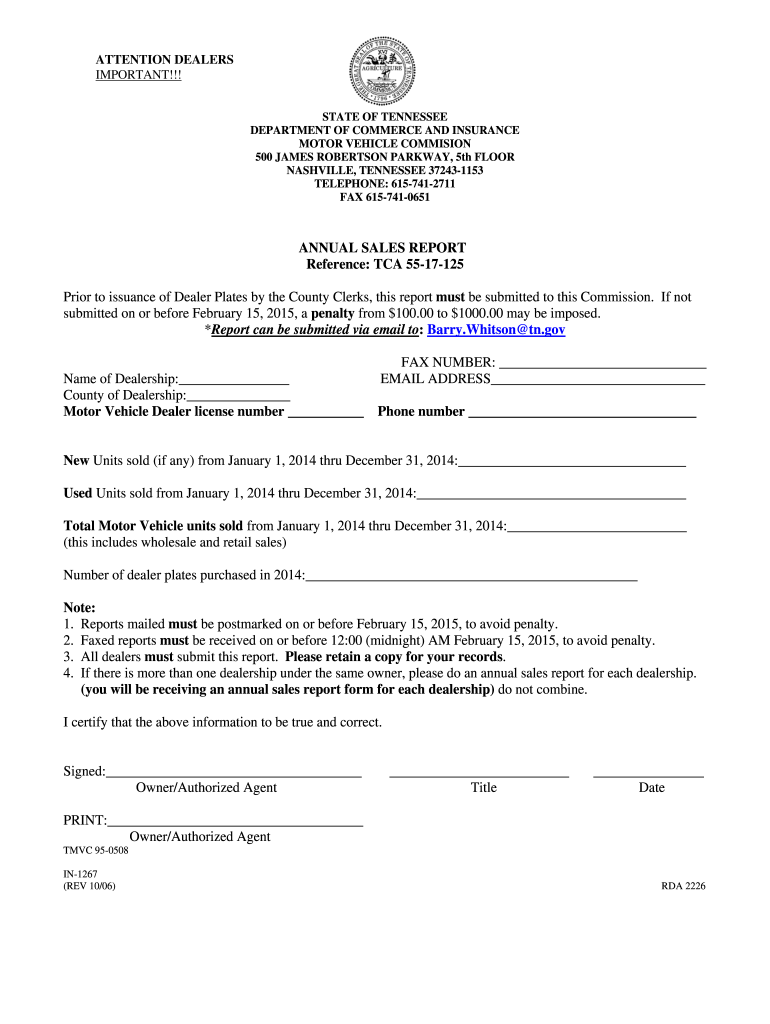 2006 Form TN Annual Sales Report Fill Online Printable Fillable 