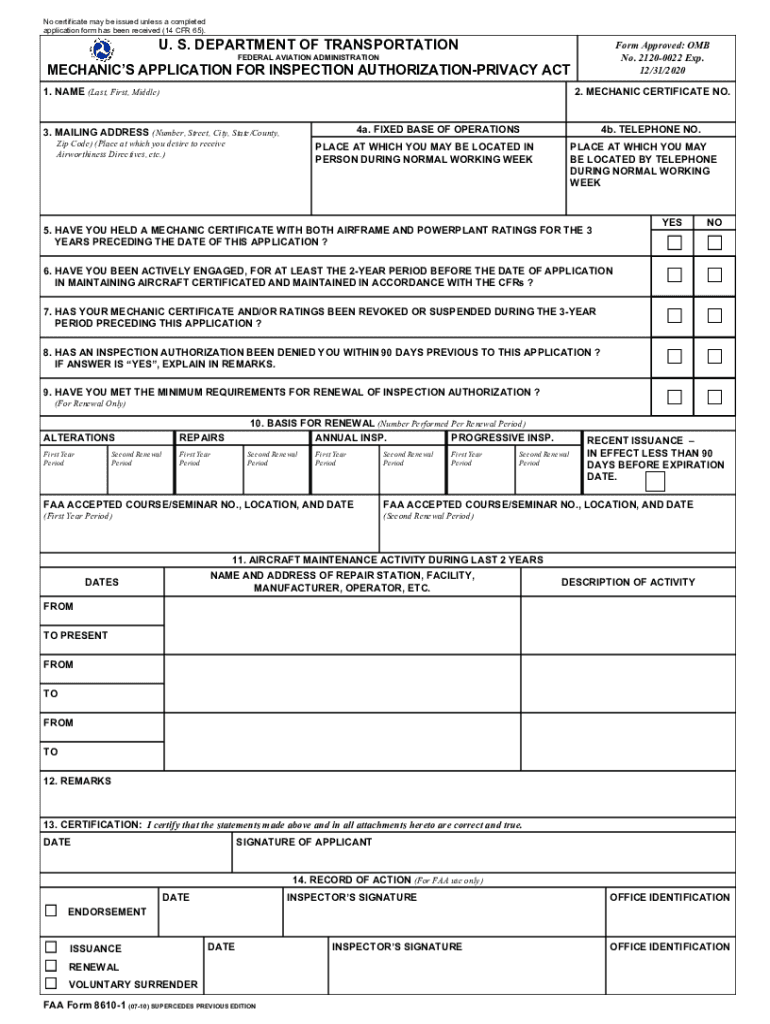 2010 2023 Form FAA 8610 1 Fill Online Printable Fillable Blank 