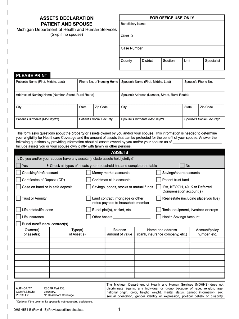 2013 Form MI DHS 4574 B Fill Online Printable Fillable Blank PdfFiller