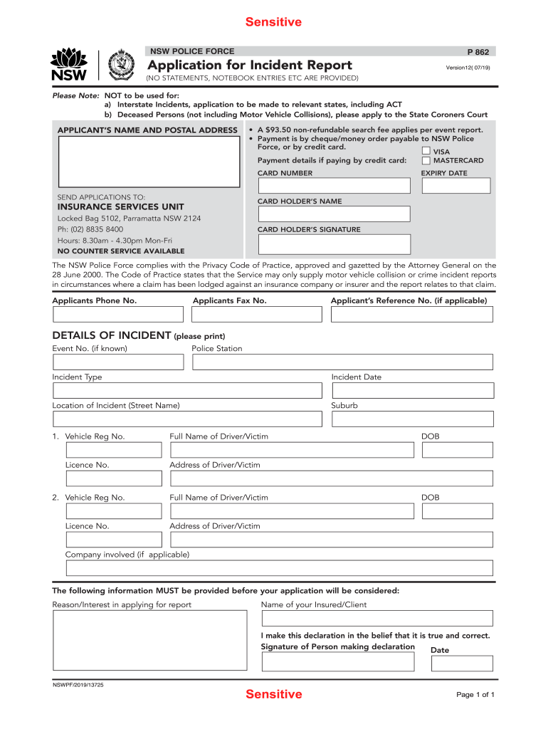 2019 2023 AU NSW Police Force Form P 862 Fill Online Printable 