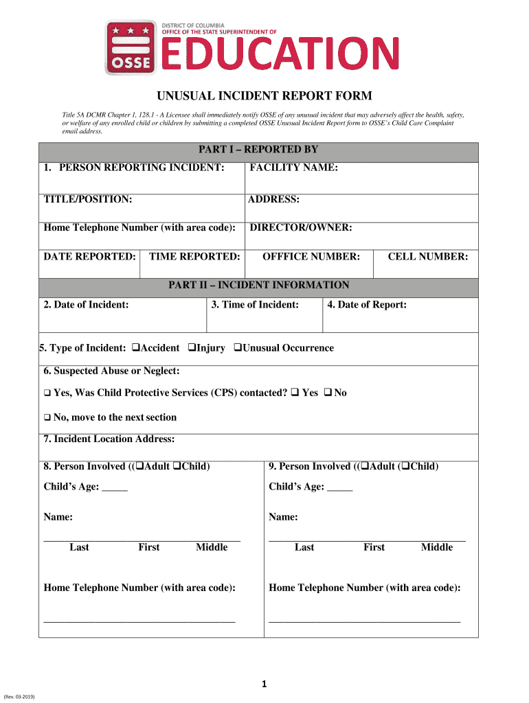 2019 2023 DC Unusual Incident Report Form Fill Online Printable 