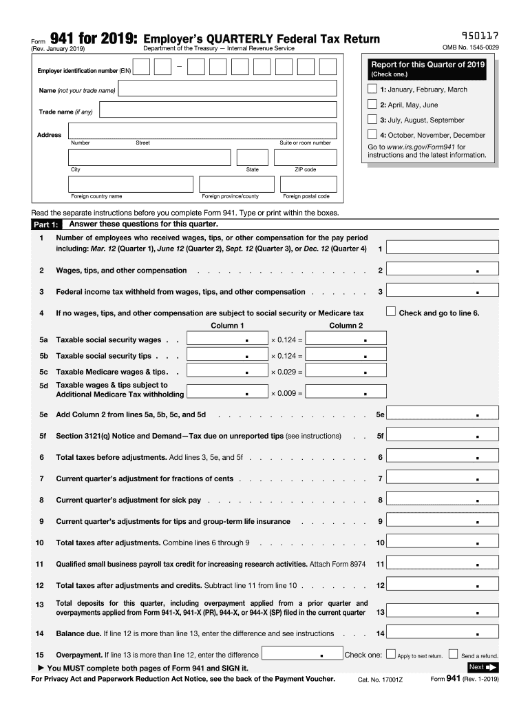 2019 Form IRS 941Fill Online Printable Fillable Blank PdfFiller