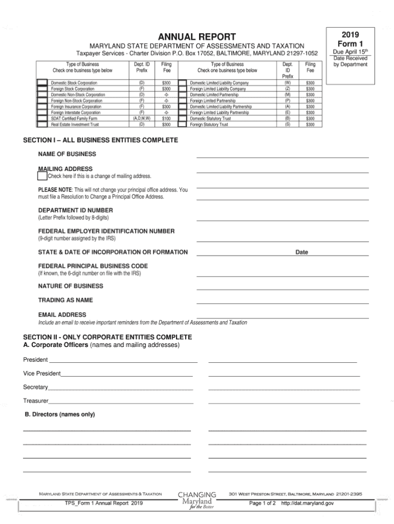 2022 Form 1 Annual Report Personal Property Tax Return Maryland 