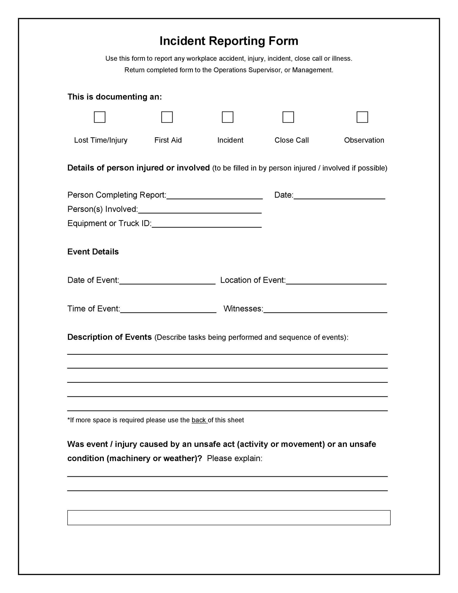 60 Incident Report Template Employee Police Generic TemplateLab