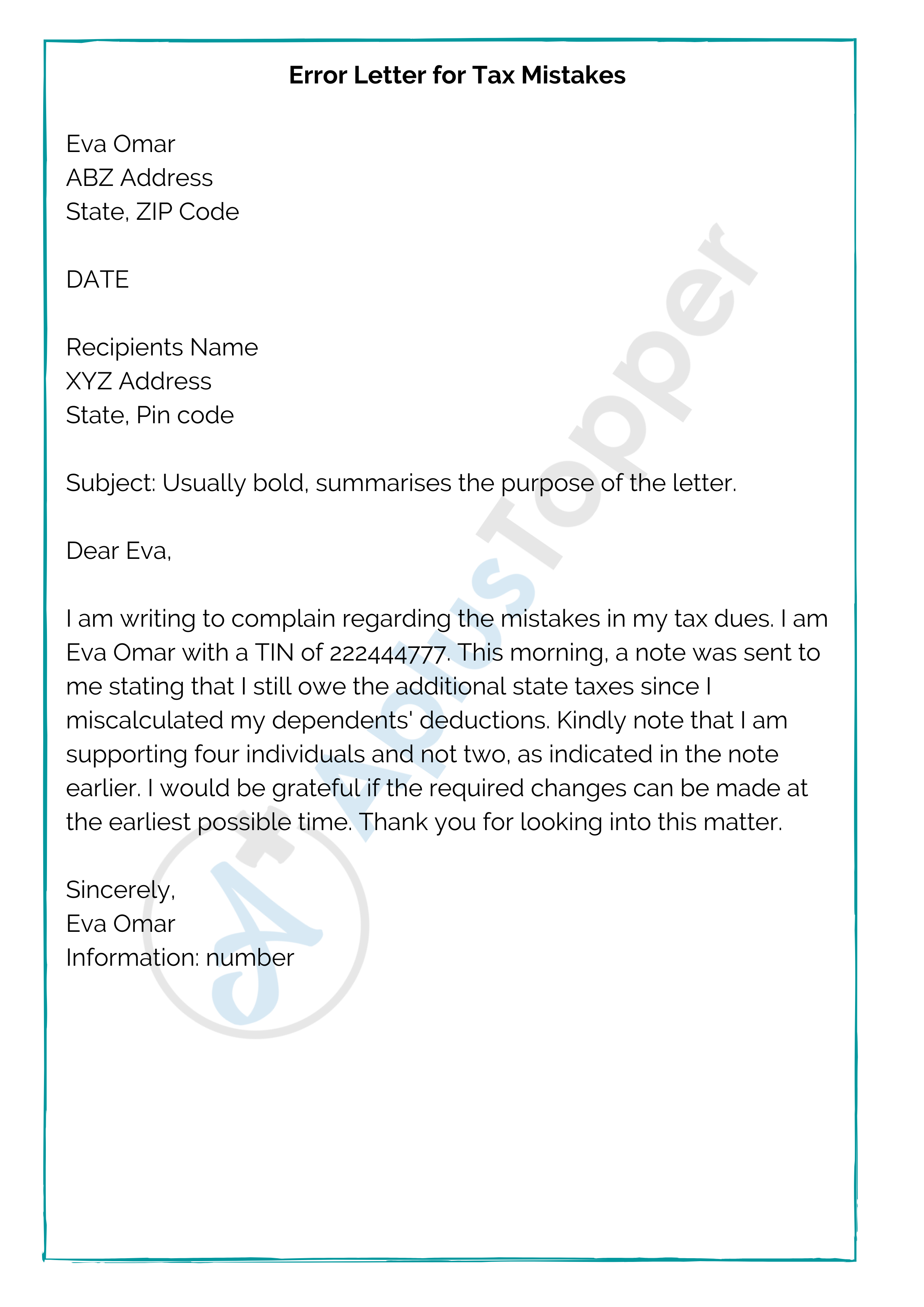 8 Sample Letter Of Error Format Samples And Examples Of Error Letter