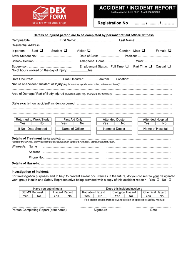 Accident And Incident Report Form In Word And Pdf Formats