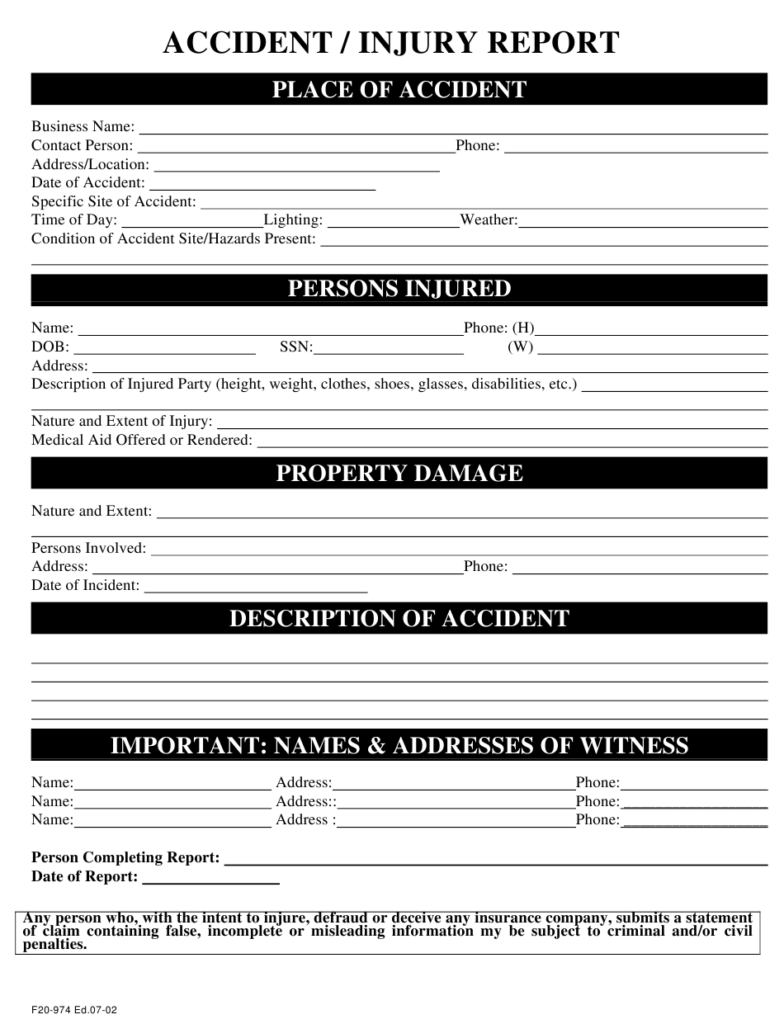 Accident Injury Report Form Template ReportForm