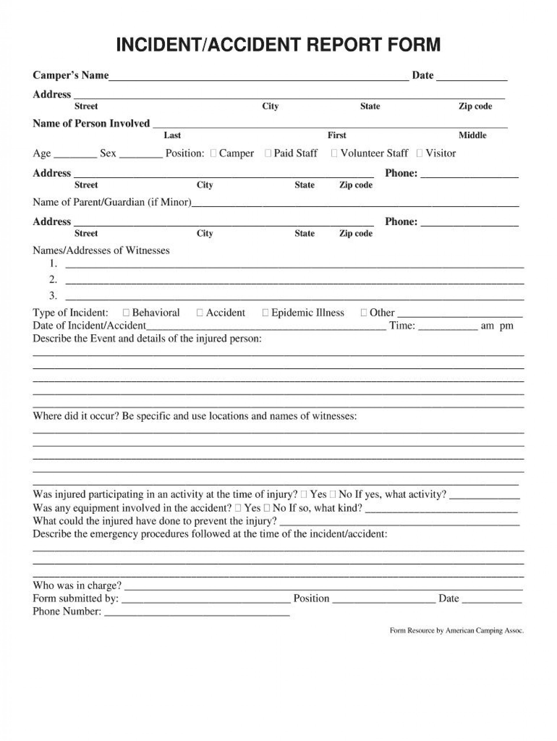 Accident Report Form Template Uk