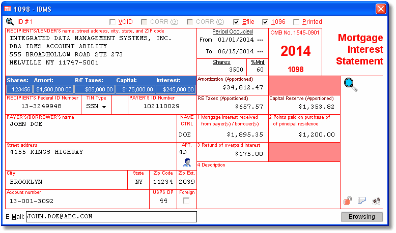 Account Abilitys 1098 User Interface Use Form 1098 To Report Mortgage 