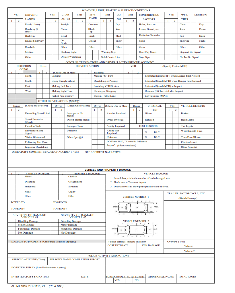 AF Form 1315 Accident Report Finder Doc