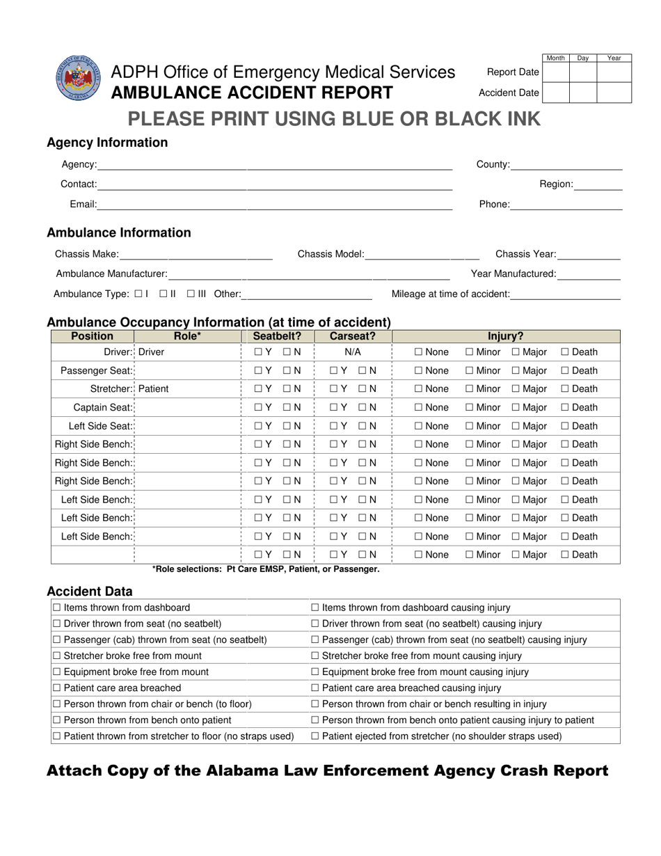 Alabama Ambulance Accident Report Form Download Printable PDF 