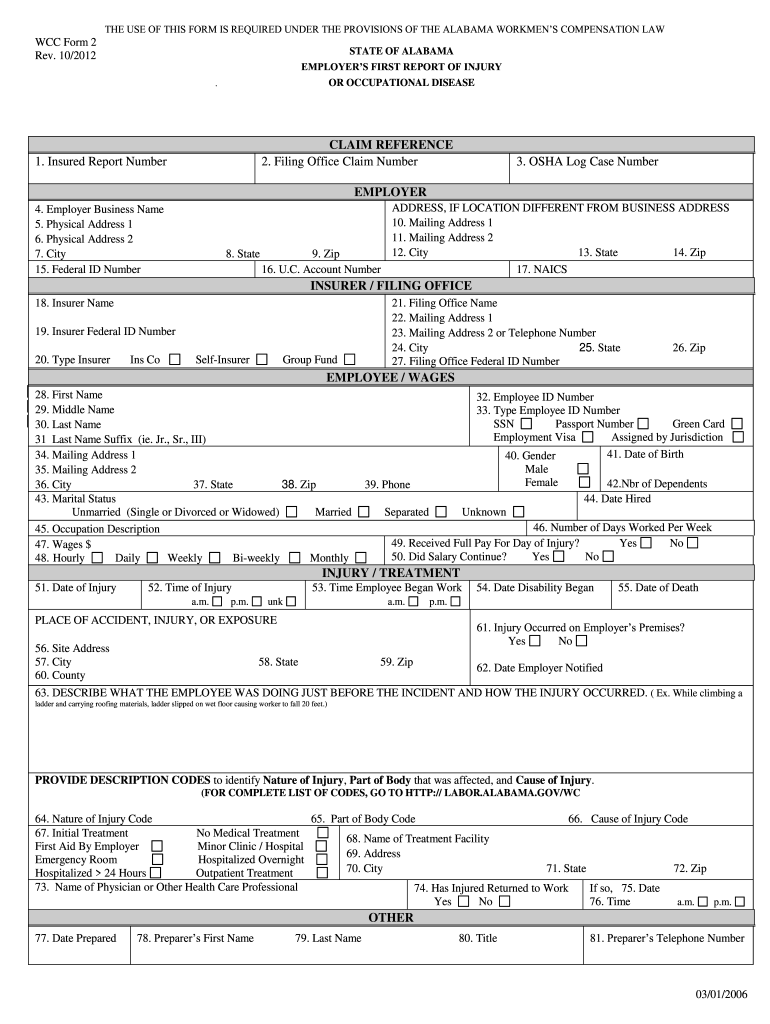 Alabama First Report Of Injury Form Fill Out Sign Online DocHub