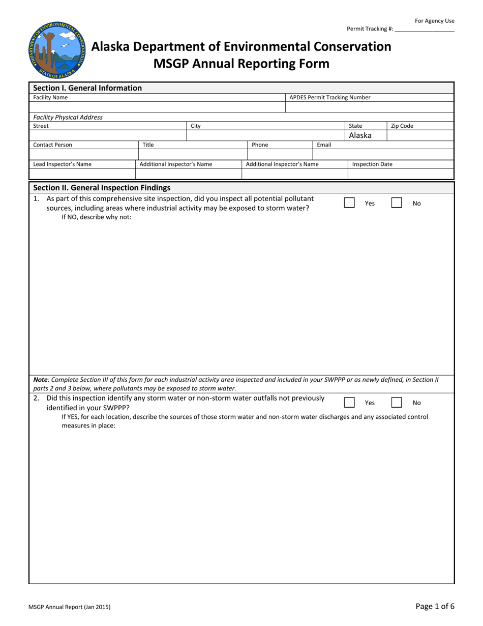 Alaska Msgp Annual Reporting Form Download Fillable PDF Templateroller