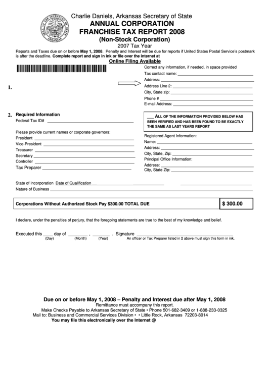 Annual Corporation Franchise Tax Report Form Non Stock Corporation 