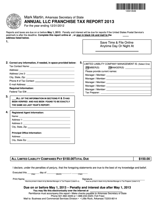 Annual Llc Franchise Tax Report Form Arkansas Secretary Of State 