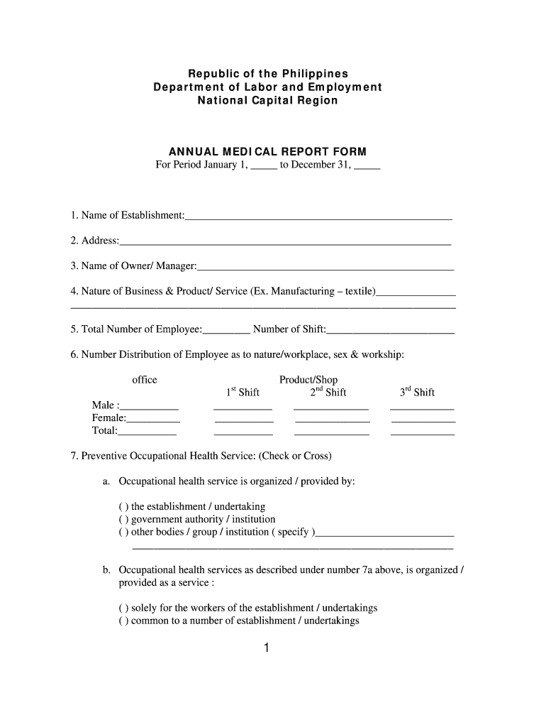 Annual Medical Report Form Fill Online Printable Fillable Blank 