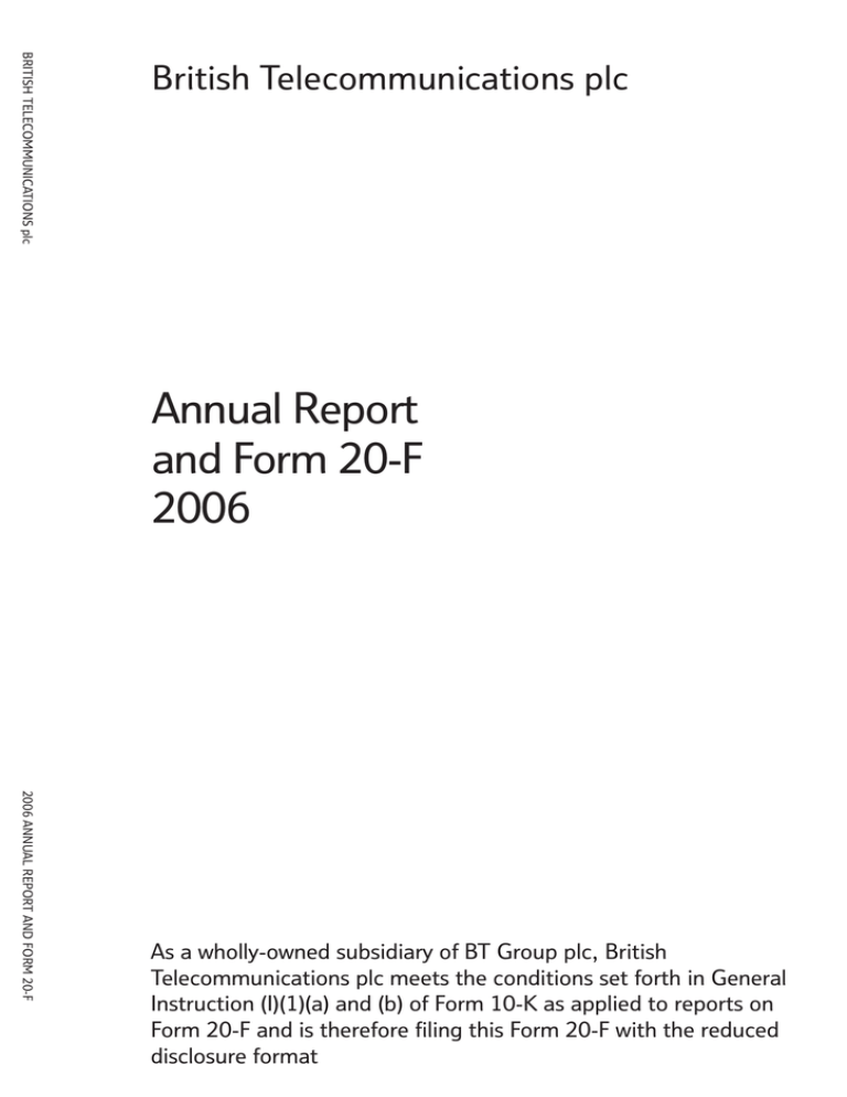 Annual Report And Form 20 F 2006 British Telecommunications Plc