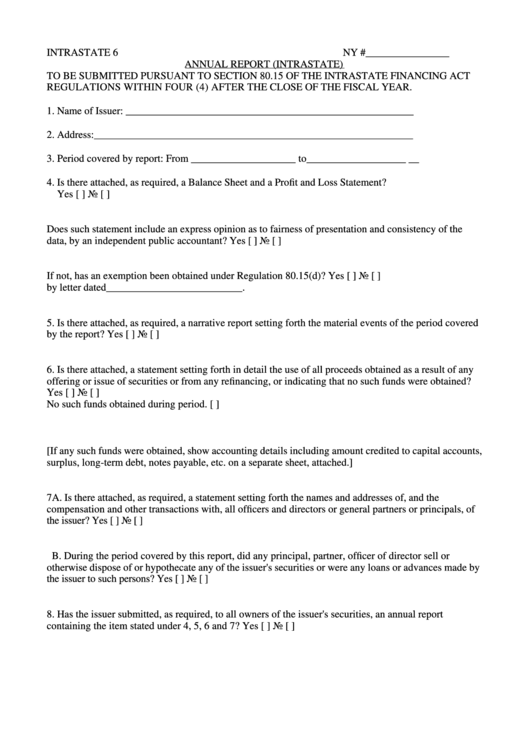 Annual Report Form Intrastate New York State Department Of Law 