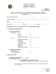 Annual Statistical Report For Birthing Homes DOH Central Luzon Fill