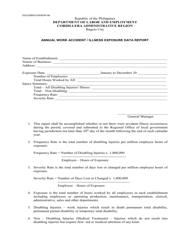 Annual Work Accident Illness Exposure Data Report Form