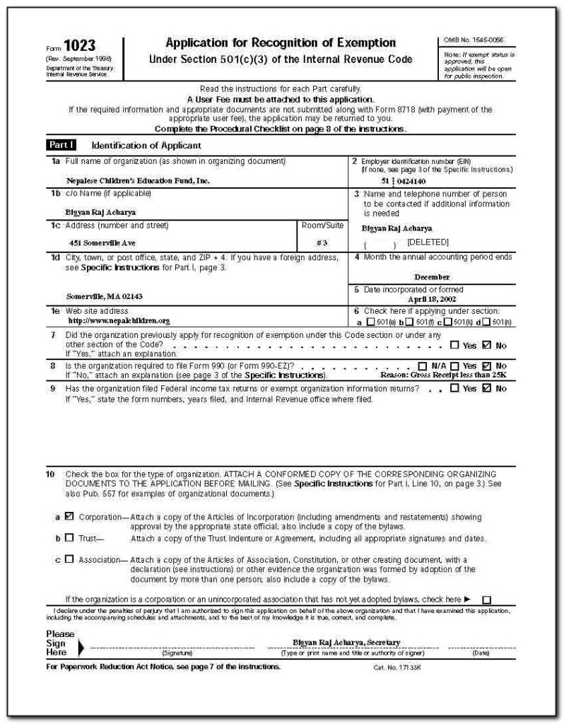 Application For 501c3 Free Printable Forms Printable Forms Free Online