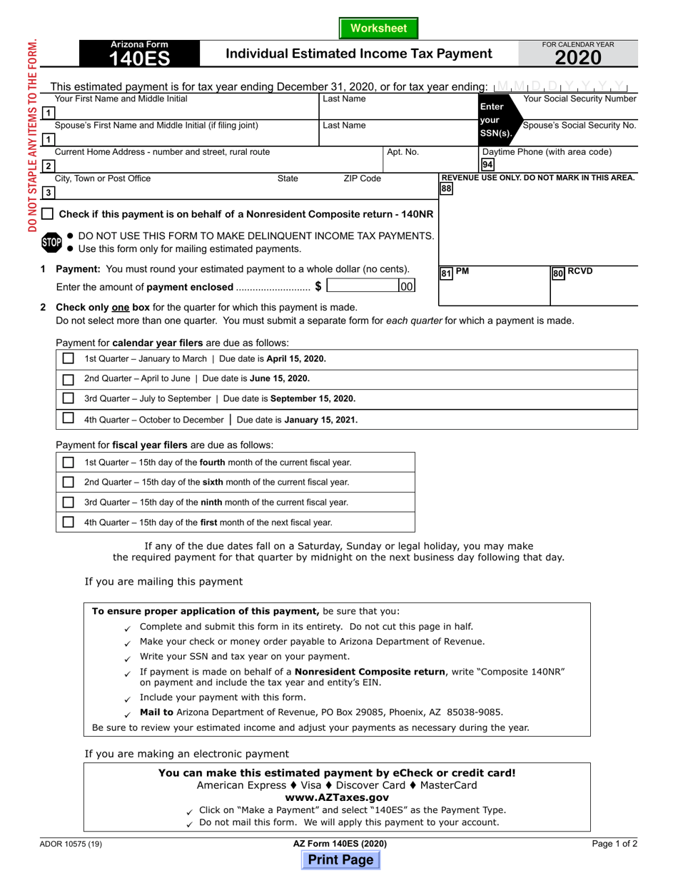 Arizona Fillable Form 140 Printable Forms Free Online