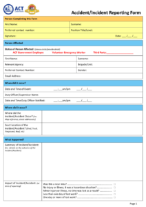 Australia Accident Incident Reporting Form Download Printable PDF