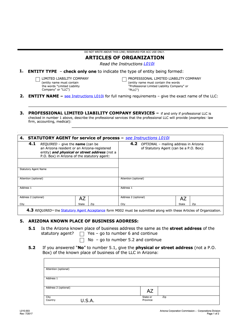 Az Article Of Organization Fill In Forms Fill Out Sign Online DocHub