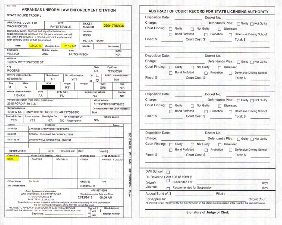 Bad Government In Arkansas GOVERNOR S SON GETS OFF THIRD DWI 